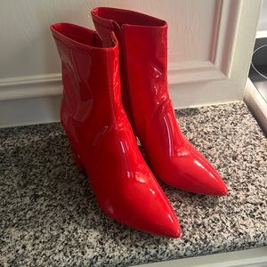 Bright red heeled boots!